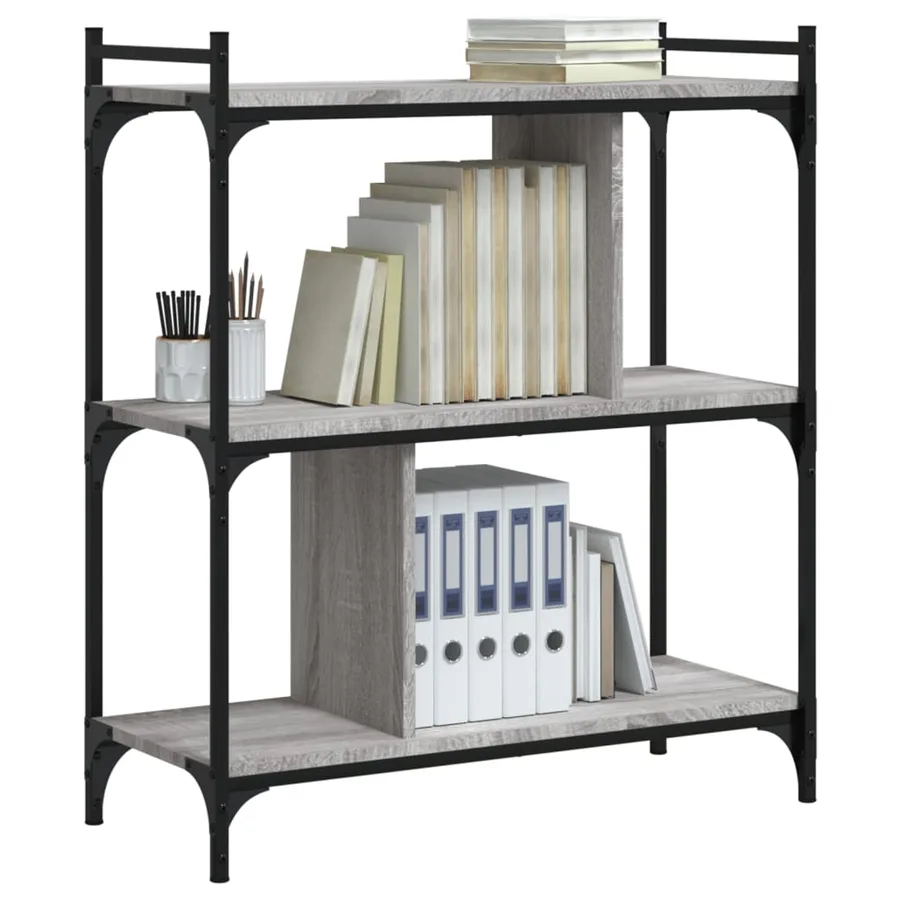 Bibliothèque 3 niveaux sonoma gris 76x32x88cm bois d'ingénierie - 6