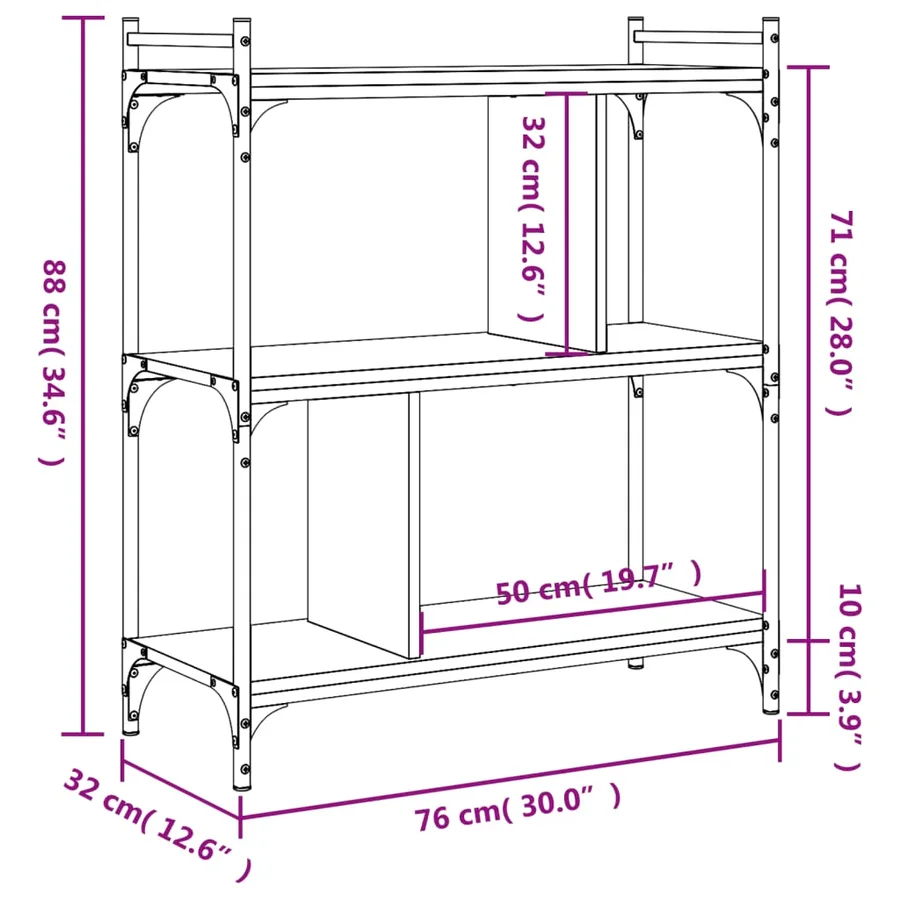 Bibliothèque 3 niveaux sonoma gris 76x32x88cm bois d'ingénierie - 9