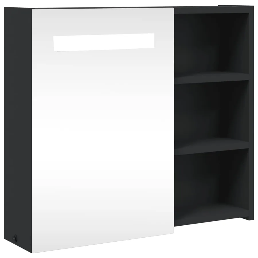 Armoire de salle de bain à miroir avec LED noir 60x13x52 cm - 2