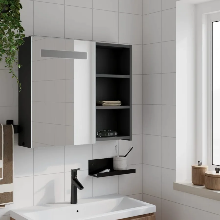 Armoire de salle de bain à miroir avec LED noir 60x13x52 cm - 3