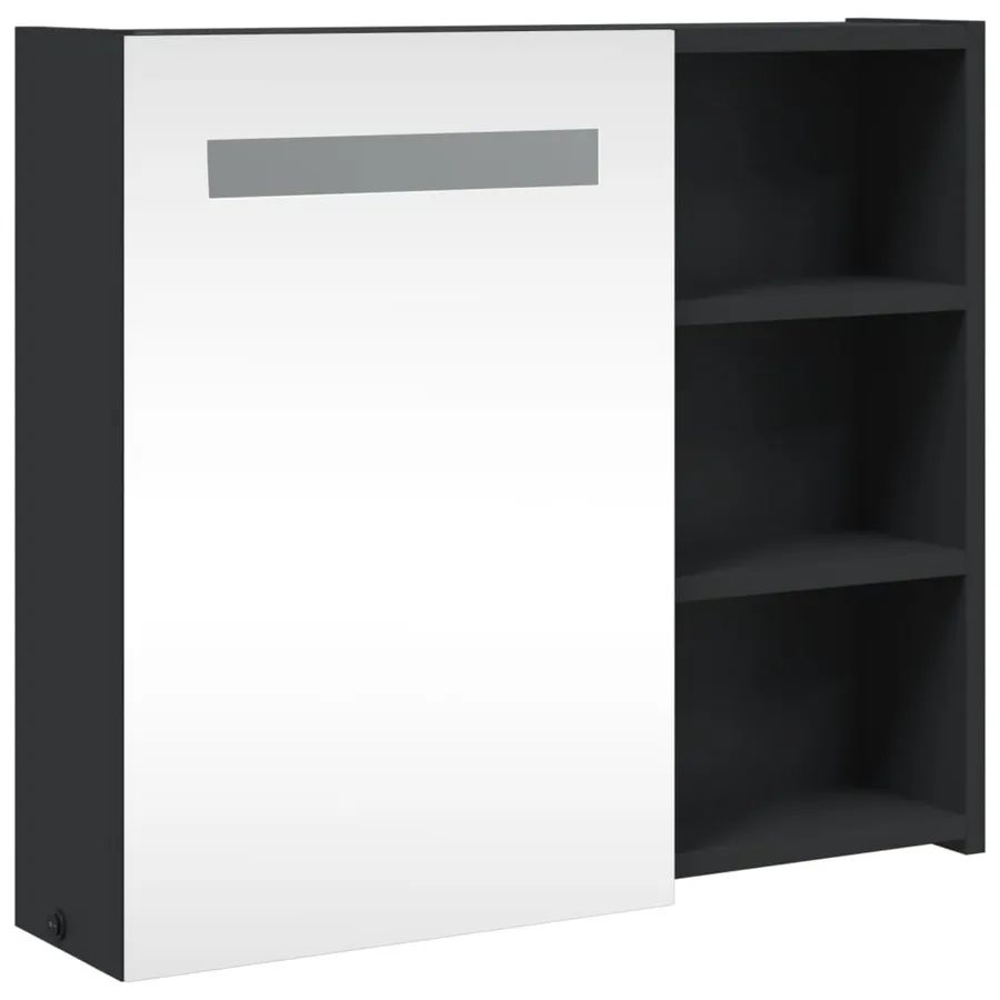 Armoire de salle de bain à miroir avec LED noir 60x13x52 cm - 4