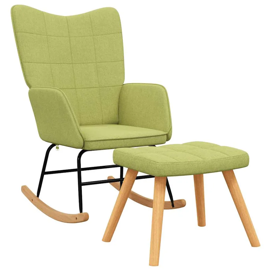 Chaise à bascule avec tabouret Vert Tissu - 2