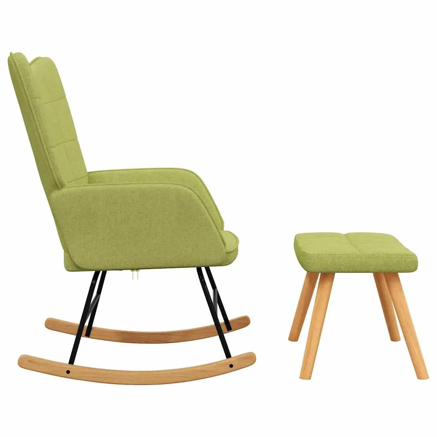 Chaise à bascule avec tabouret Vert Tissu - 5