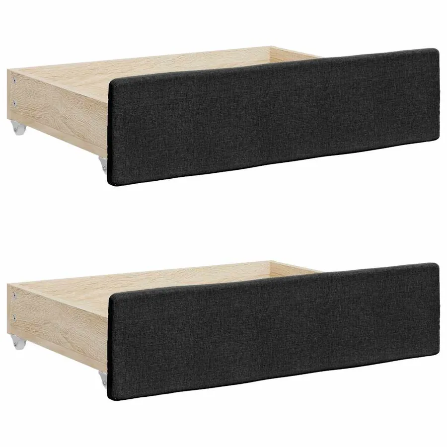 Tiroirs de lit 2 pcs noir bois d'ingénierie et tissu - 2