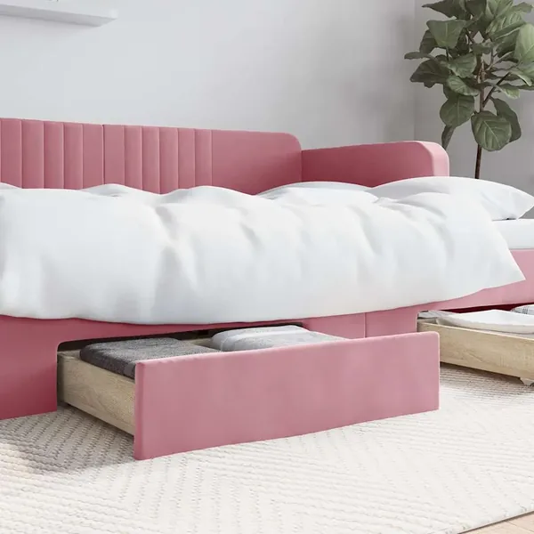 Tiroirs de lit 2 pcs rose bois d'ingénierie et velours