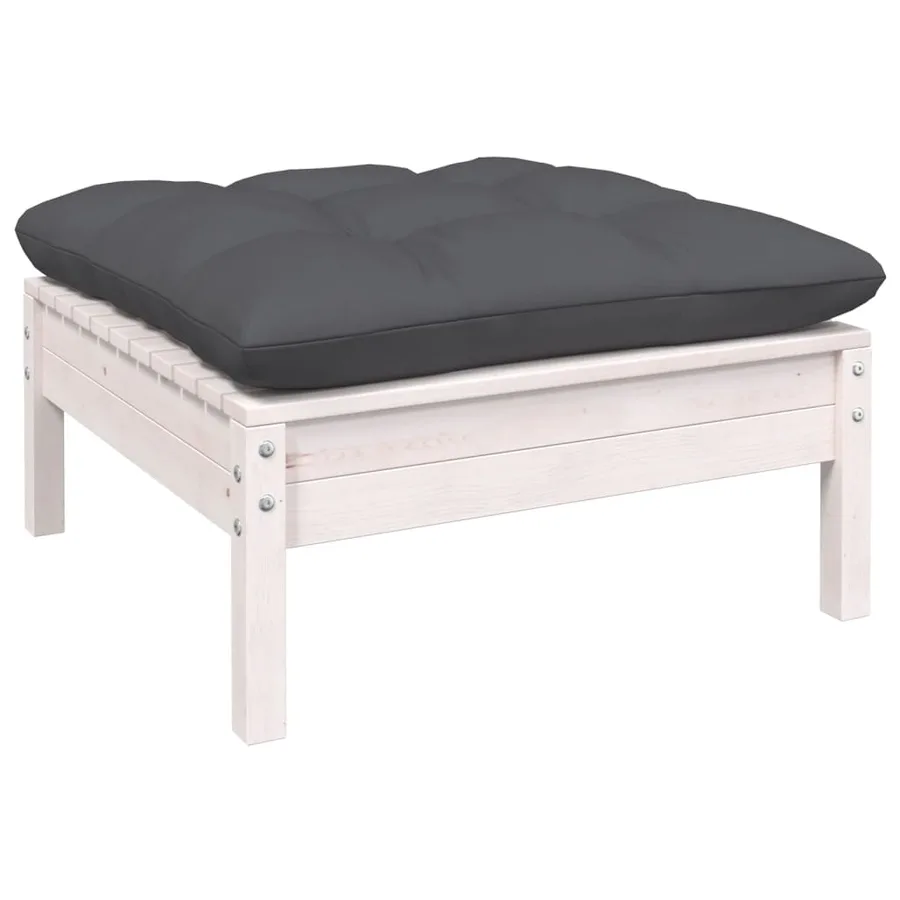 Salon de jardin 12 pcs avec coussins blanc bois de pin solide - 5