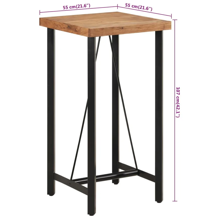 Table de bar 55x55x107 cm bois massif d'acacia et fer - 8