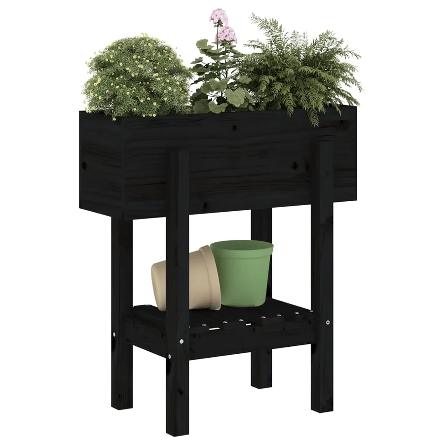 Jardinière noir 62x30x69 cm bois massif de pin - 3