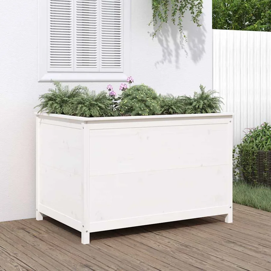 Lit surélevé de jardin blanc 119,5x82,5x78cm bois de pin massif