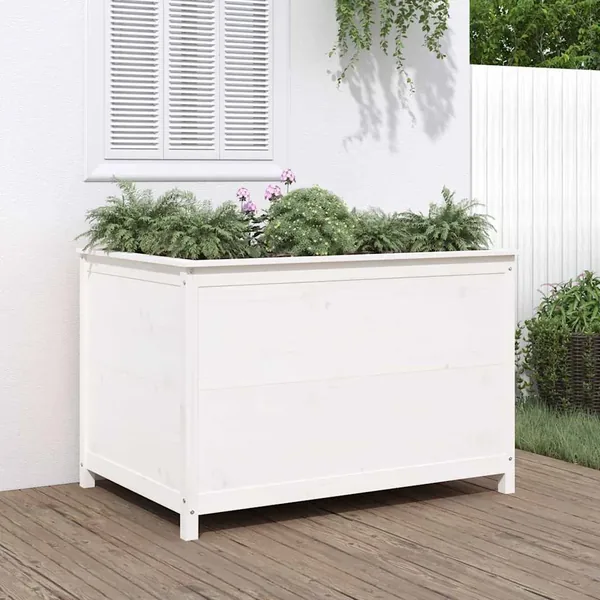 Lit surélevé de jardin blanc 119,5x82,5x78cm bois de pin massif