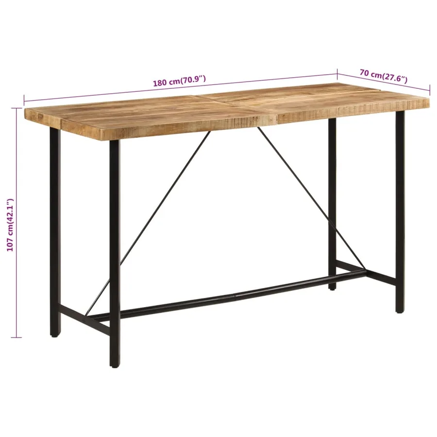Table de bar 180x70x107 cm bois massif de manguier et fer - 7