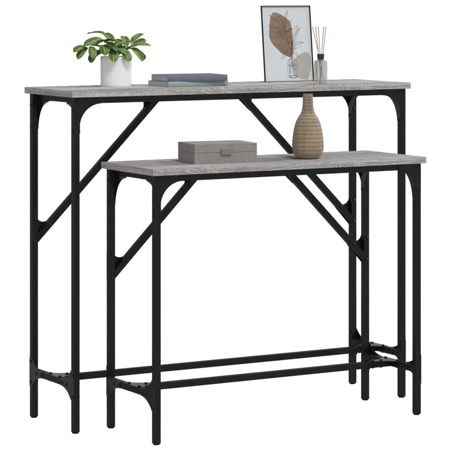 Tables console 2 pcs sonoma gris bois d'ingénierie - 3