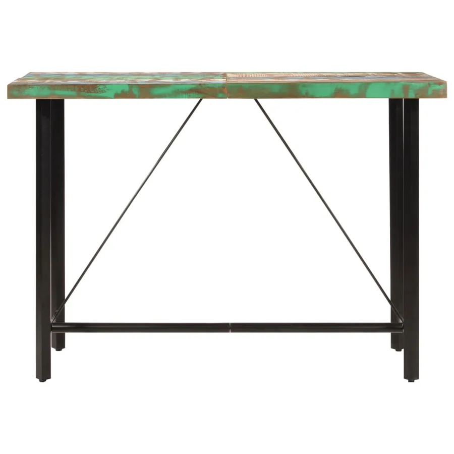 Table de bar 150x70x107 cm bois massif de récupération et fer - 2