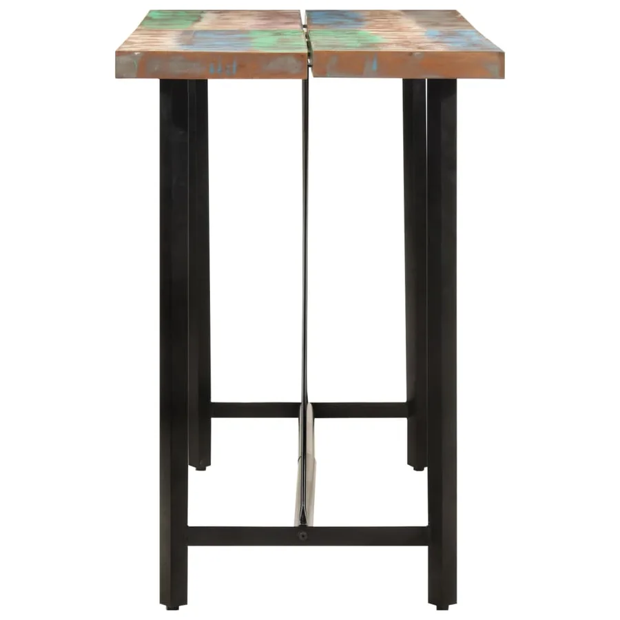 Table de bar 150x70x107 cm bois massif de récupération et fer - 3