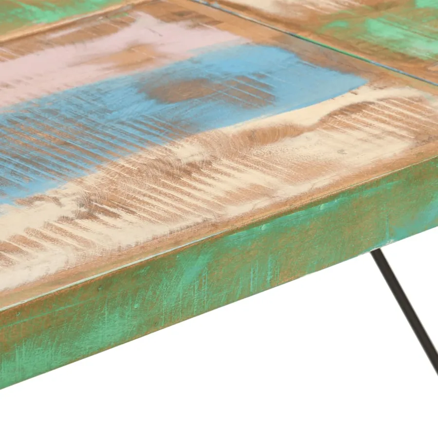 Table de bar 150x70x107 cm bois massif de récupération et fer - 7