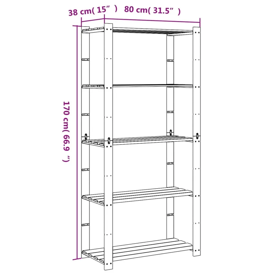 Support de rangement à 5 niveaux marron 80x38x170 cm bois pin - 7