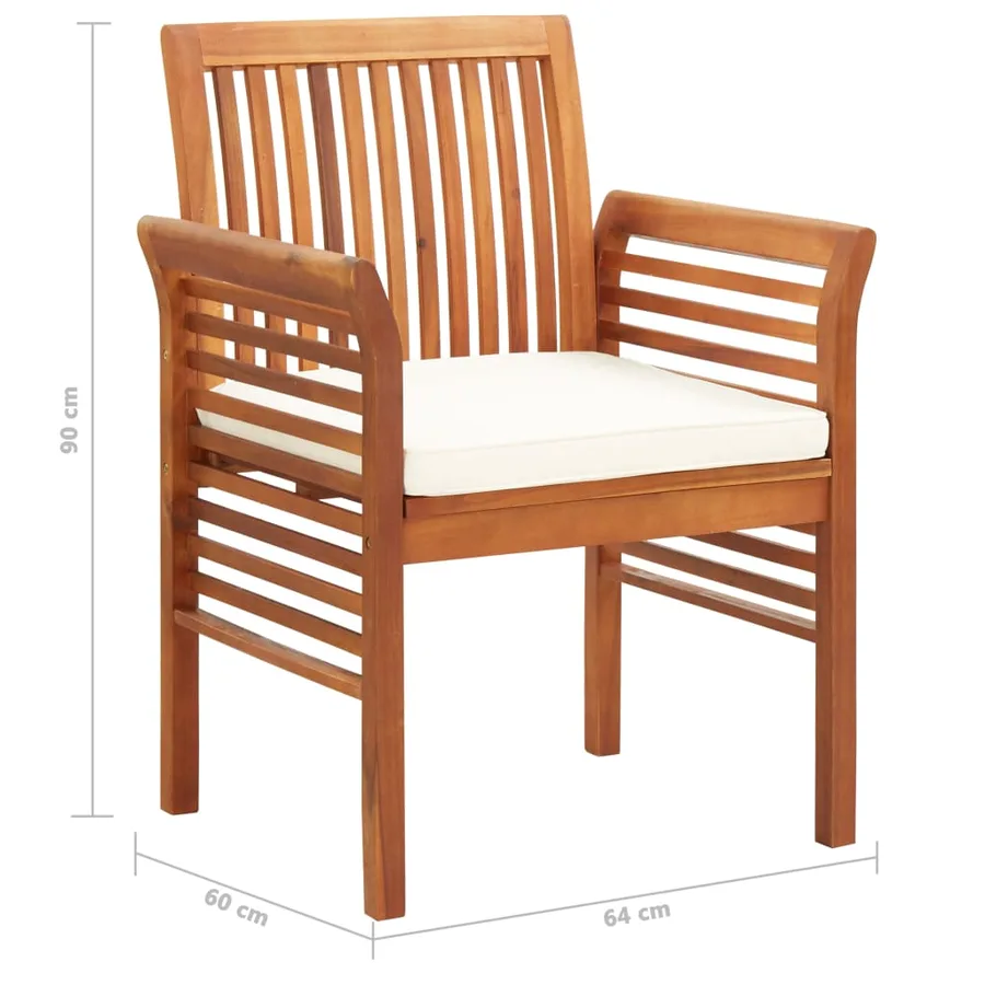 Chaises à manger de jardin et coussins lot de 3 acacia massif - 8