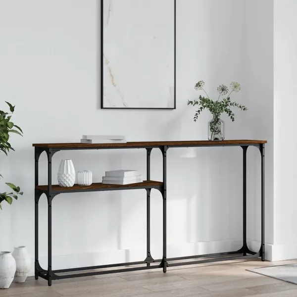 Table console chêne marron 145x22,5x75 cm bois d'ingénierie