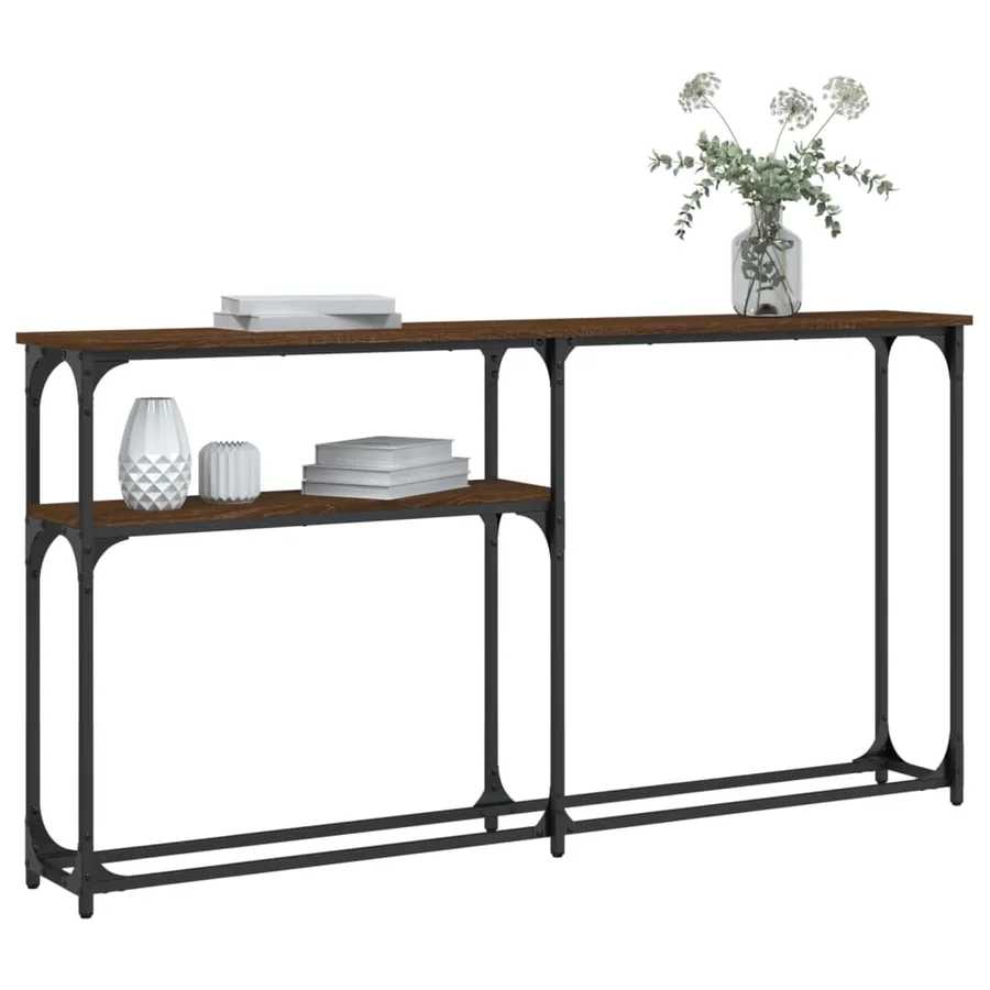 Table console chêne marron 145x22,5x75 cm bois d'ingénierie - 6