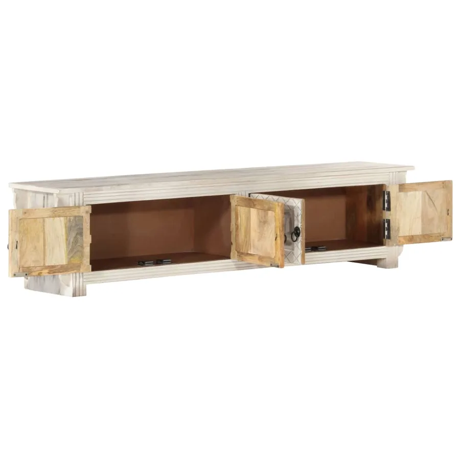 Meuble TV Blanc 140x30x35 cm Bois massif de manguier - 2