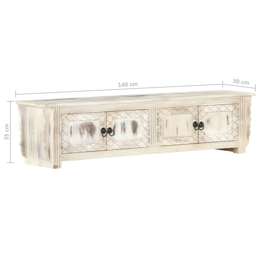 Meuble TV Blanc 140x30x35 cm Bois massif de manguier - 7