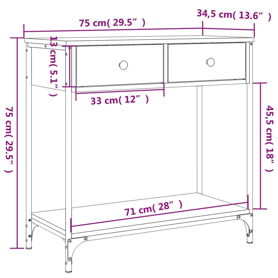Table console chêne sonoma 75x34,5x75 cm bois d'ingénierie - 11