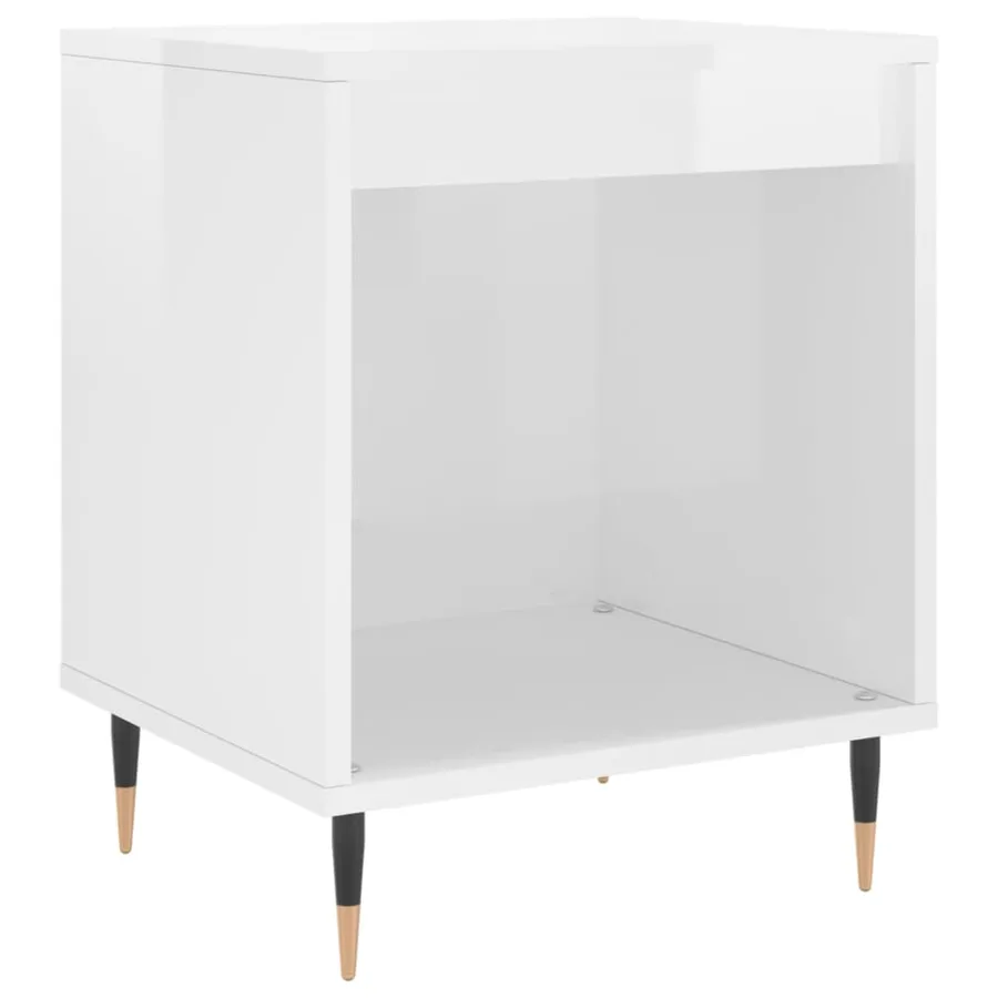 Table de chevet Blanc brillant 40x35x50 cm Bois d’ingénierie - 2