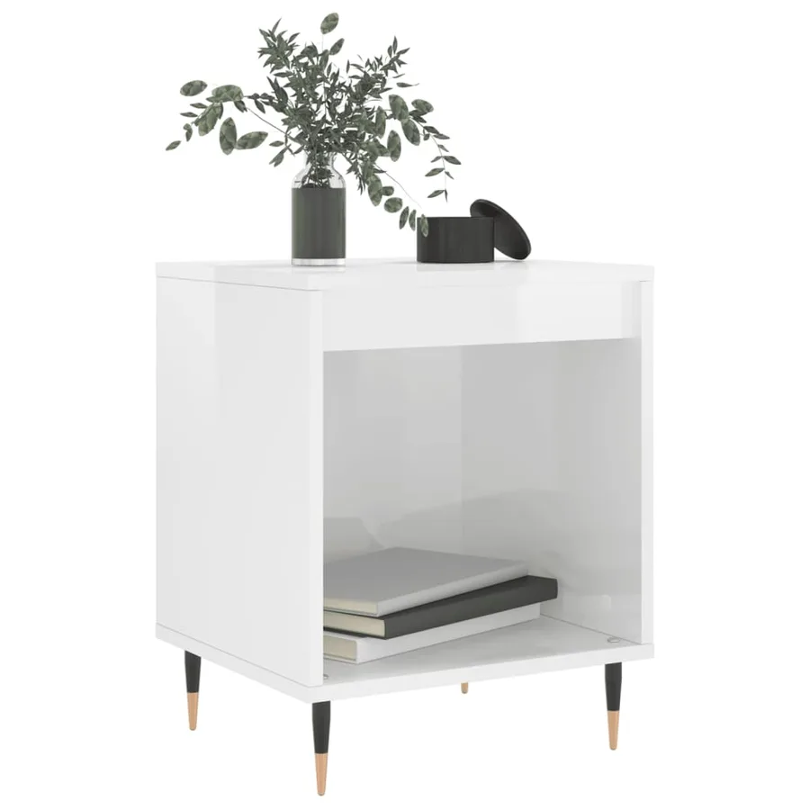 Table de chevet Blanc brillant 40x35x50 cm Bois d’ingénierie - 3