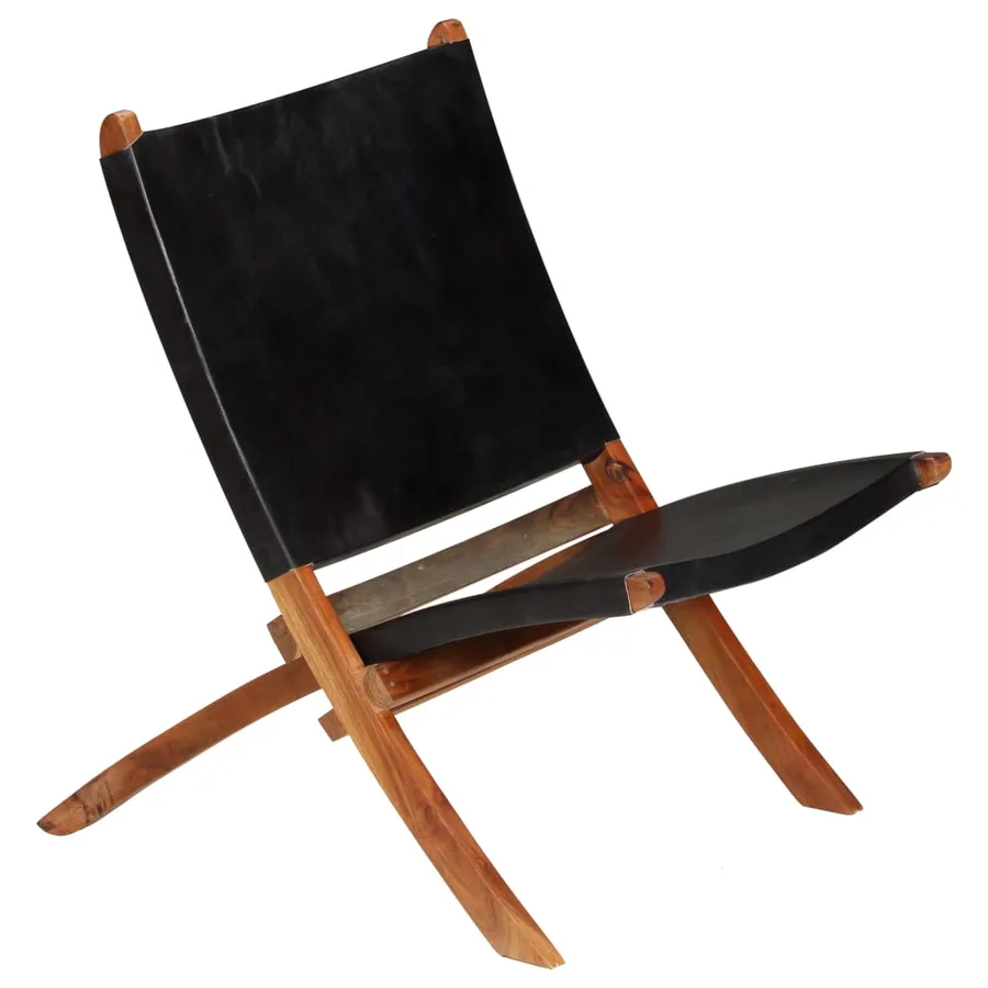 Chaise de relaxation pliable Noir Cuir véritable - 13