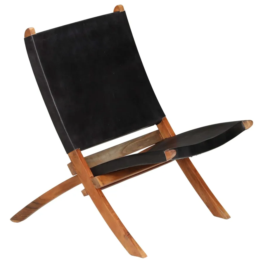 Chaise de relaxation pliable Noir Cuir véritable - 14