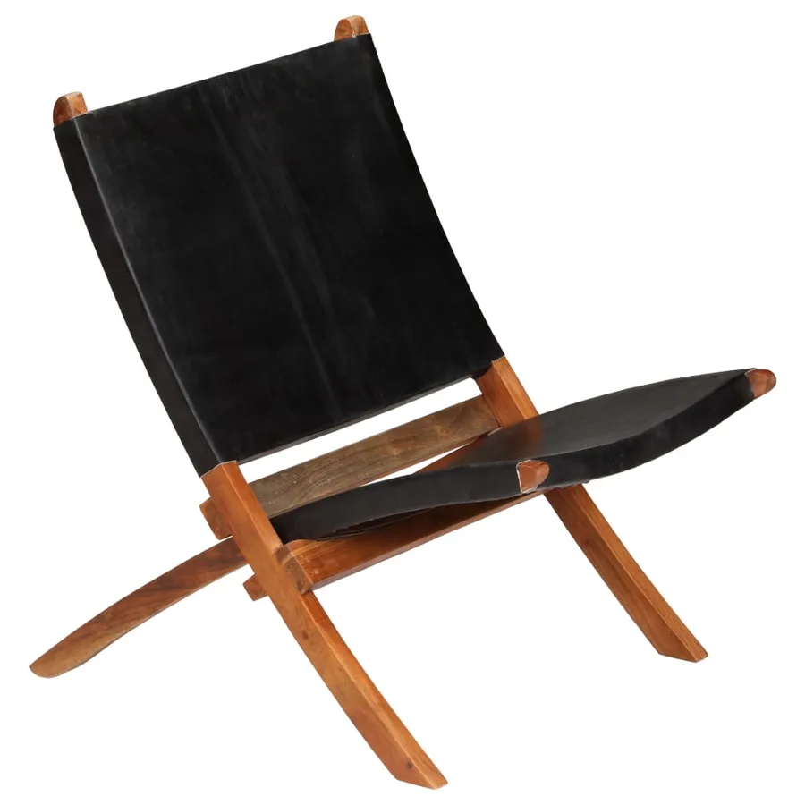 Chaise de relaxation pliable Noir Cuir véritable - 15