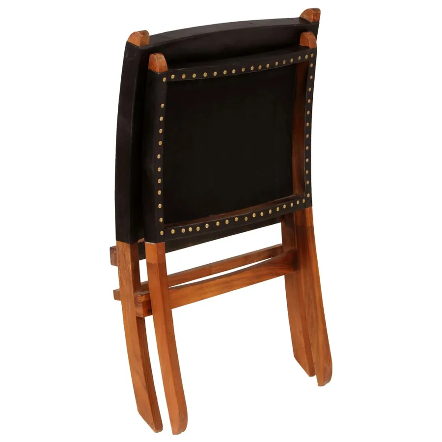 Chaise de relaxation pliable Noir Cuir véritable - 4