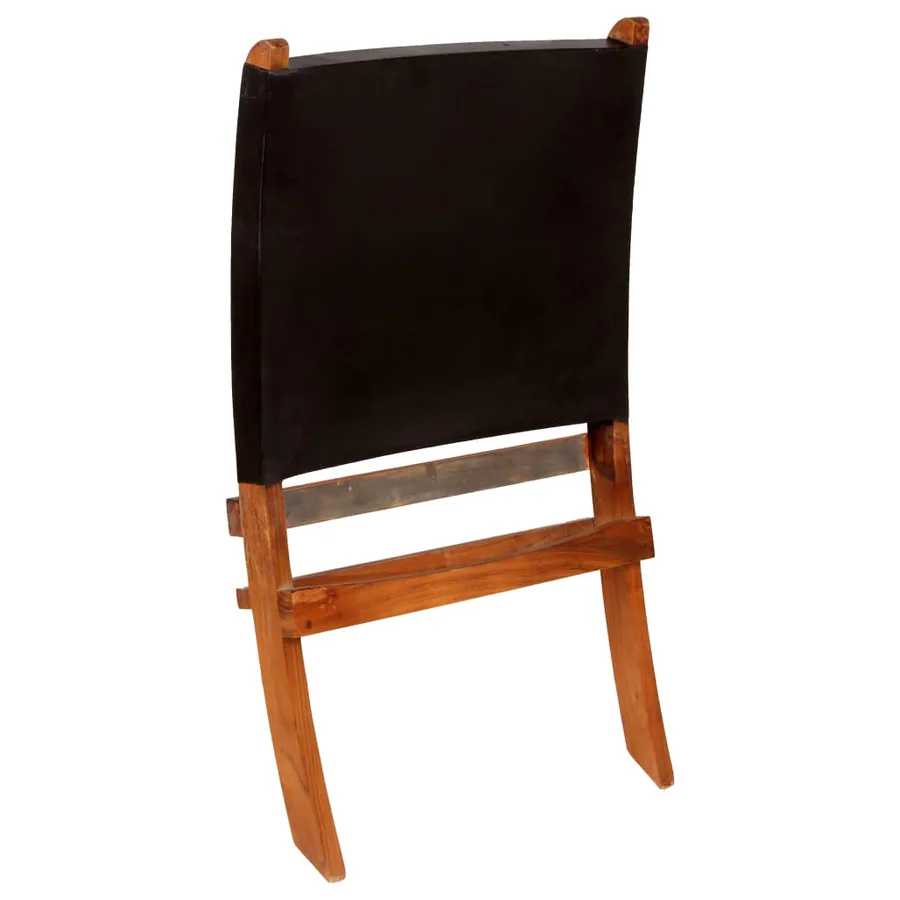 Chaise de relaxation pliable Noir Cuir véritable - 5