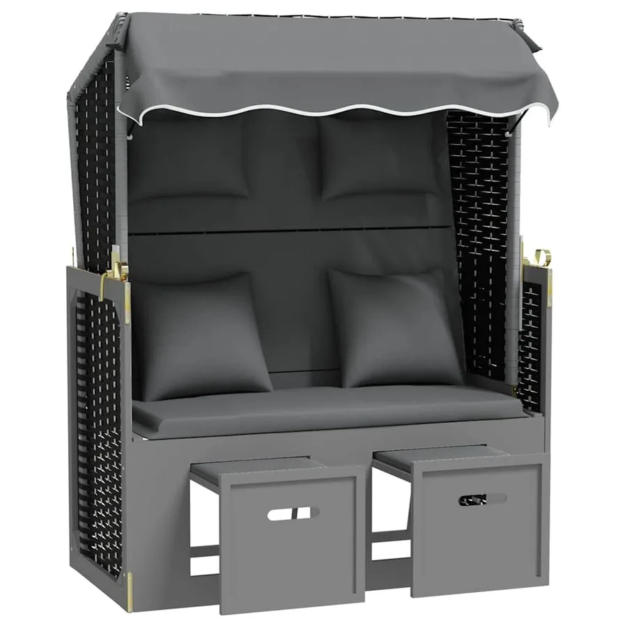 Strandkorb avec coussin poly rotin bois solide anthracite noir - 2