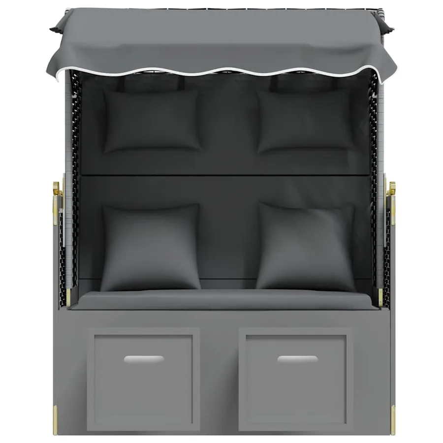 Strandkorb avec coussin poly rotin bois solide anthracite noir - 5