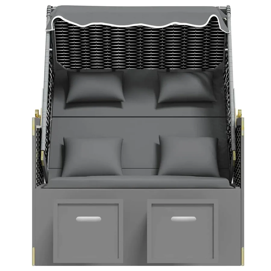 Strandkorb avec coussin poly rotin bois solide anthracite noir - 6