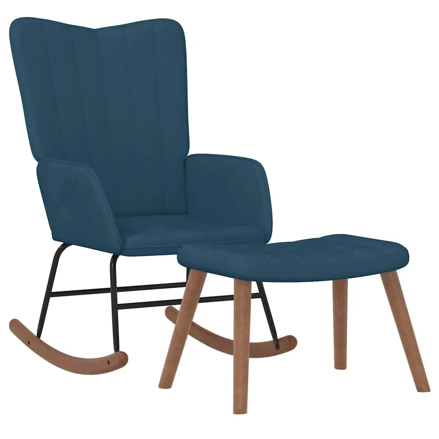Chaise à bascule avec repose-pied Bleu Velours - 2