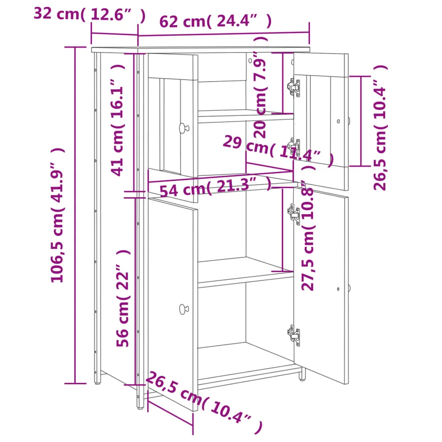 Buffet haut chêne fumé 62x32x106,5 cm bois d'ingénierie - 10