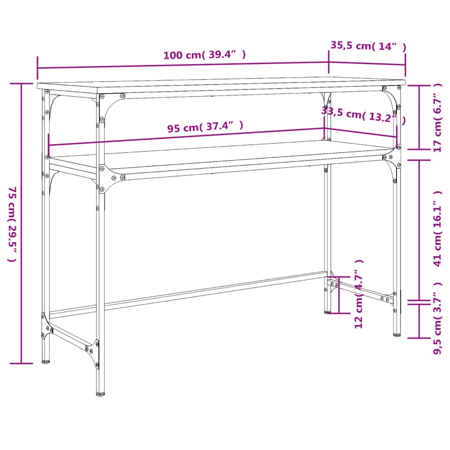 Table console chêne fumé 100x35,5x75 cm bois d'ingénierie - 9
