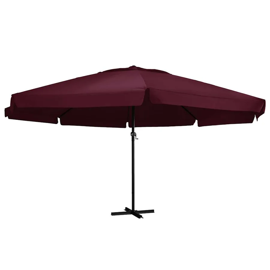 Parasol de jardin et mât en aluminium 600 cm rouge bordeaux