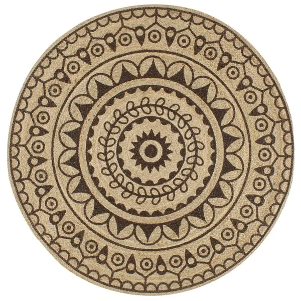 Tapis fait à la main Jute avec imprimé marron foncé 120 cm