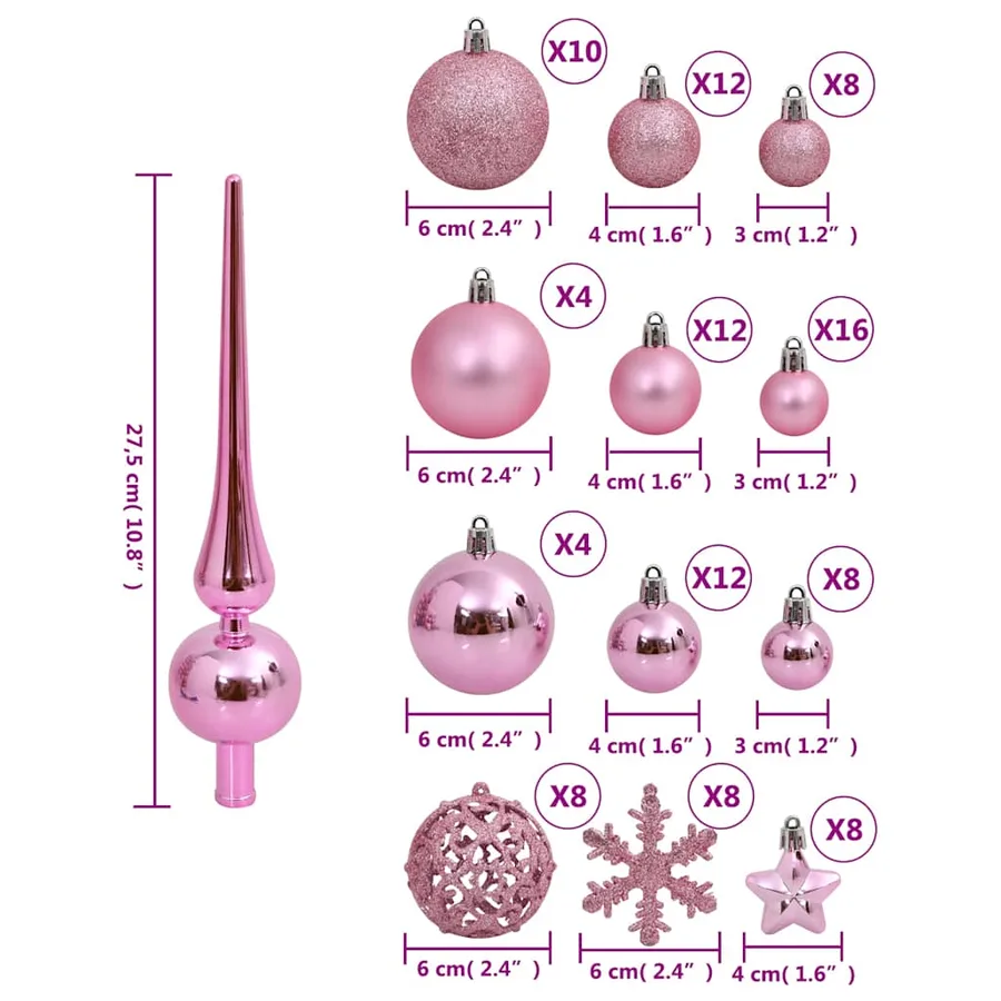 Ensemble de boules de Noël 111 pièces rose polystyrène - 12