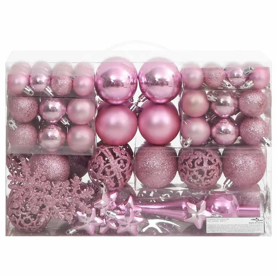 Ensemble de boules de Noël 111 pièces rose polystyrène - 2
