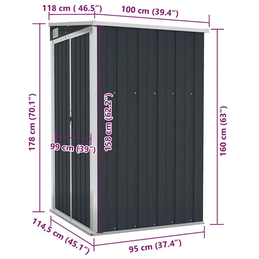 Remise de jardin murale Anthracite 118x100x178 cm Acier - 7