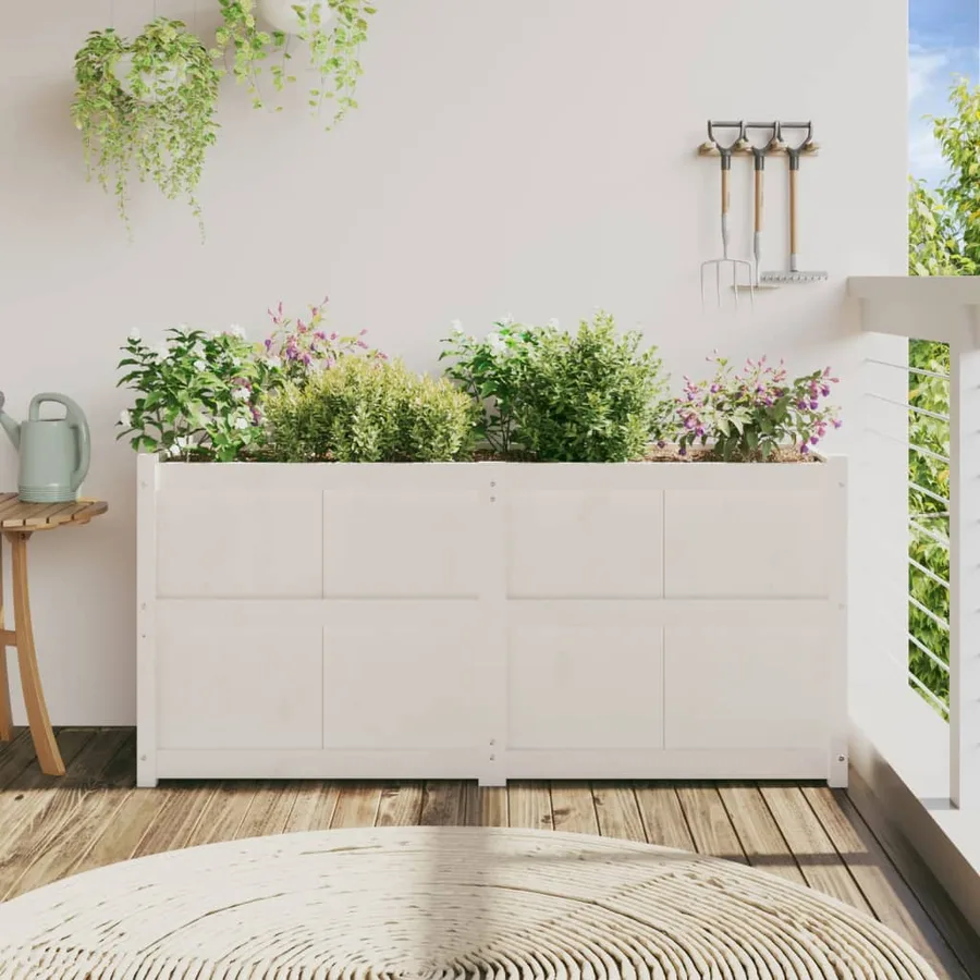 Jardinière blanc 150x50x70 cm bois de pin massif - 3