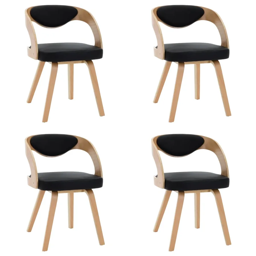 Chaises à manger lot de 4 noir bois courbé et similicuir - 2