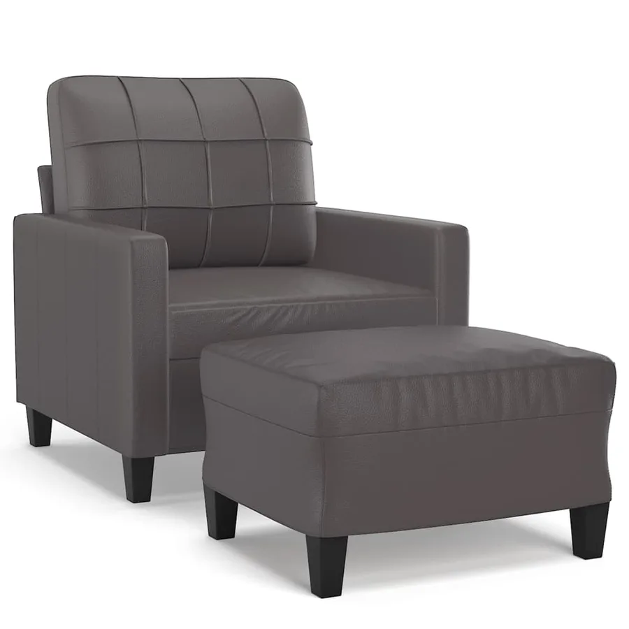Fauteuil avec repose-pied Gris 60 cm Similicuir - 2
