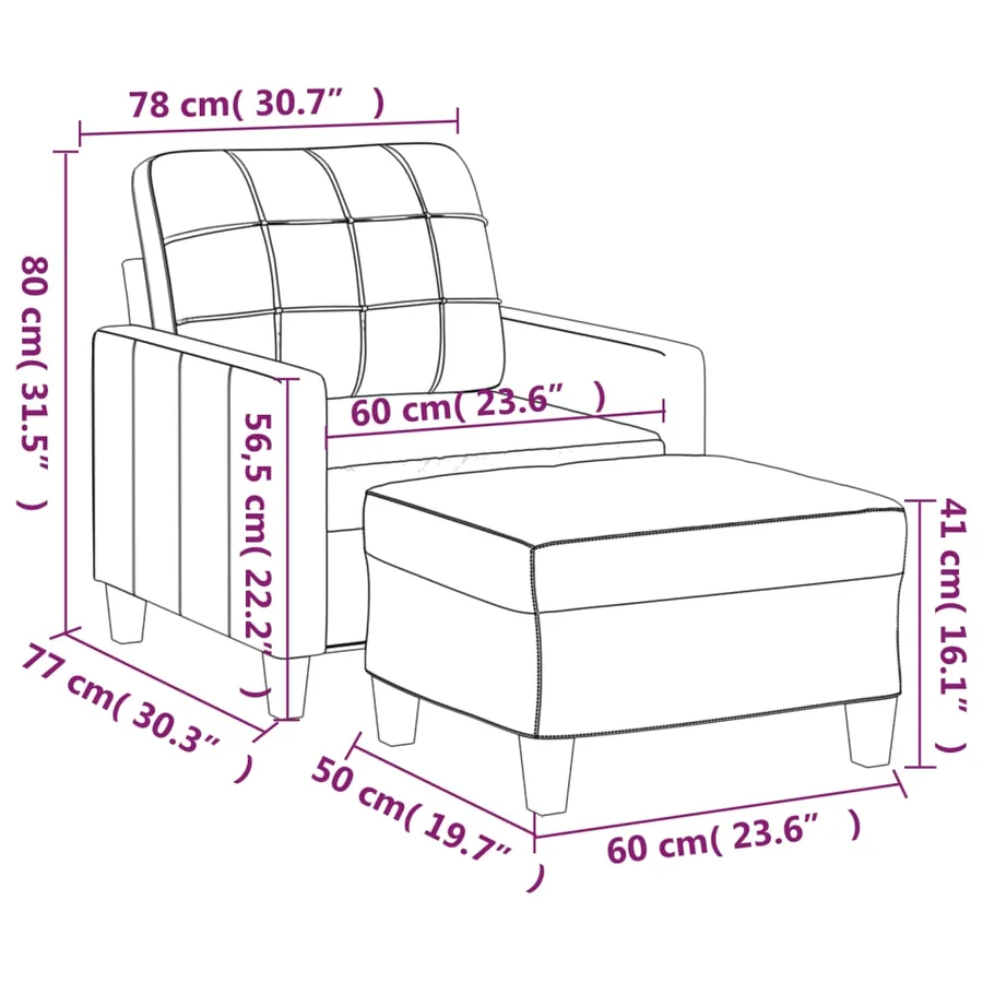 Fauteuil avec repose-pied Gris 60 cm Similicuir - 7