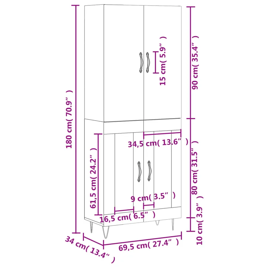 Buffet haut Chêne sonoma 69,5x34x180 cm Bois d'ingénierie - 13