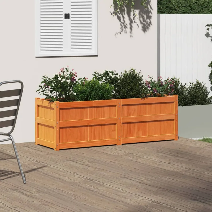 Jardinière cire marron 150x50x50 cm bois de pin massif - 3